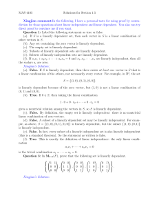 MAS 4105 Solutions: Linear Independence & Dependence