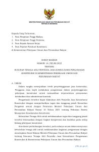Surat Edaran Menteri Pekerjaan Umum Nomor 16/2022 tentang Susunan Tenaga Ahli Konsultan Pengawasan Konstruksi