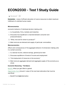ECON2030 Test 1 Study Guide: Economics Basics