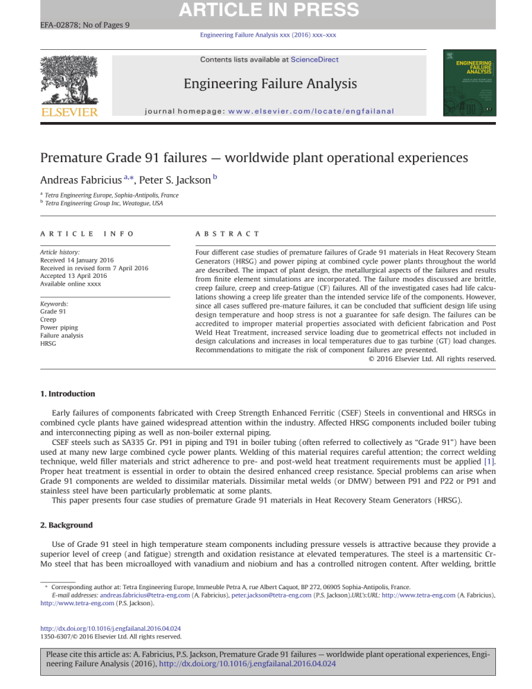 Premature Grade 91 Failures in Power Plants: Worldwide Case Studies