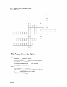 OSHA Workers Rights Crossword Puzzle Worksheet