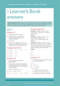 Cambridge Lower Secondary Computing 8 Learner's Book Answers