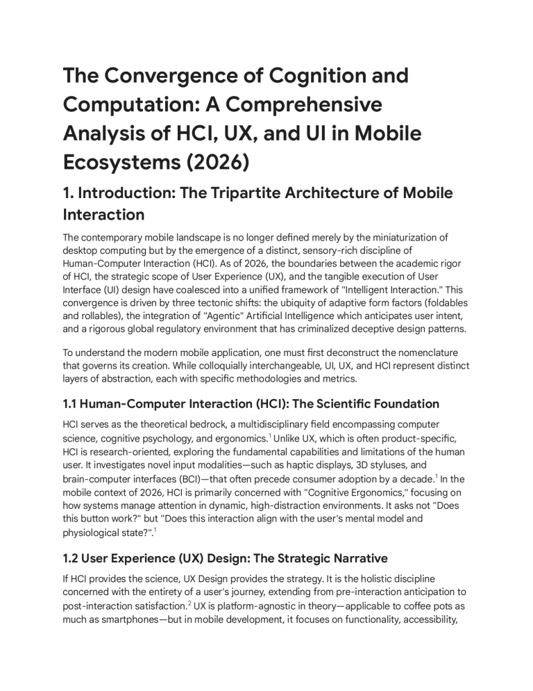 HCI, UX, UI in Mobile Ecosystems (2026) Analysis