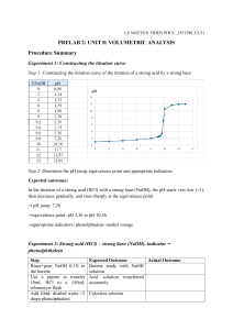 Prelab 2: Volumetric Analysis - Titration Experiments