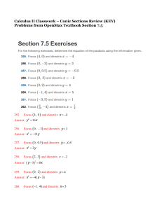 Calculus II Conic Sections Review Key