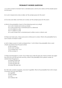 Probability Worded Questions Worksheet