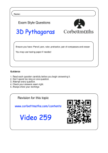 3D Pythagoras Exam Questions Worksheet