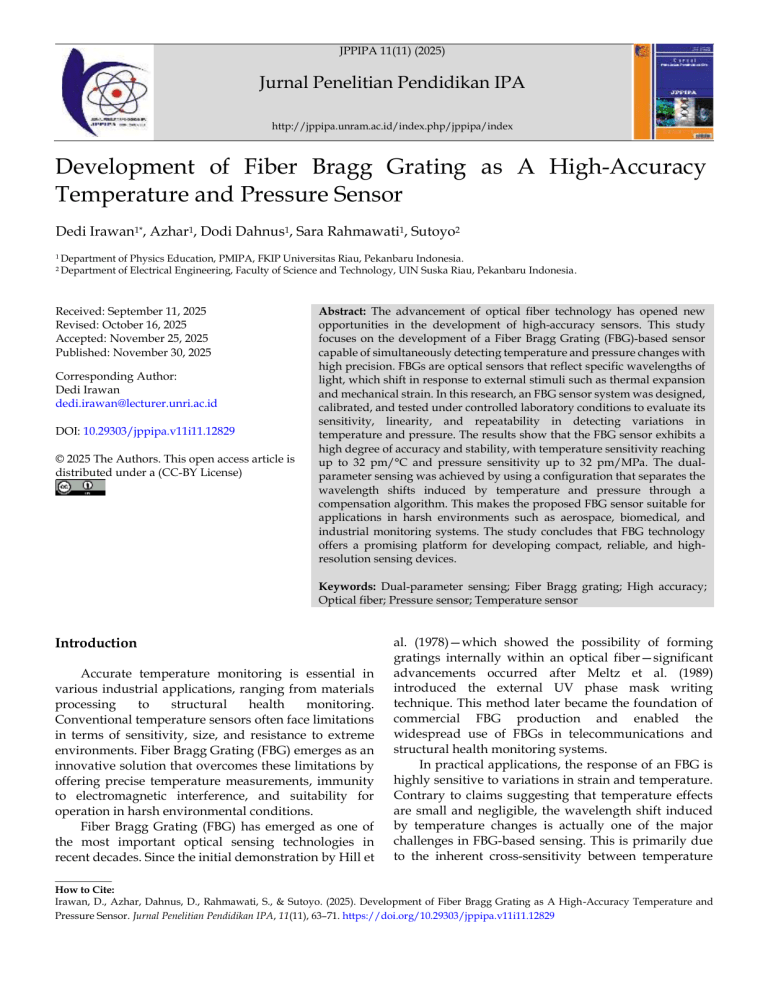 Fiber Bragg Grating High-Accuracy Temperature Pressure Sensor