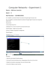 Computer Networks Experiment 1: Crossover Cable Setup in Cisco Packet Tracer