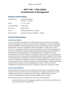 MGT 3120 Fundamentals of Management Syllabus Spring 2026