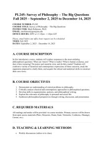 PL245 Philosophy Syllabus: The Big Questions