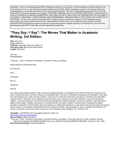 They Say / I Say: Academic Writing Moves - 3rd Ed Review