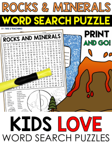 Rocks & Minerals Word Search Puzzle for Kids
