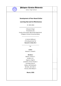 Development of Peer-Based Online Learning Hub Effectiveness