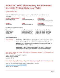 BIOMEDDC 3WR3 Syllabus: Biochemistry Scientific Writing