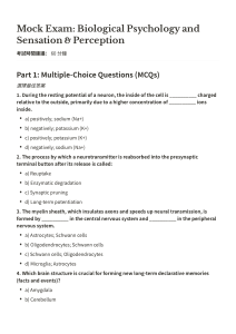 Mock Exam: Biological Psychology & Sensation & Perception