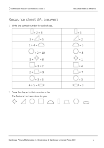 Cambridge Primary Maths Stage 4 Resource Sheet 3A Answers