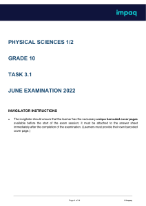 Grade 10 Physical Sciences June 2022 Exam Paper