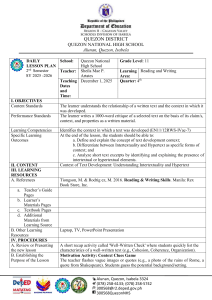 Grade 11 Reading and Writing Lesson Plan: Context of Text Development