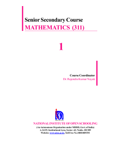 Senior Secondary Mathematics Course (311) - NIOS
