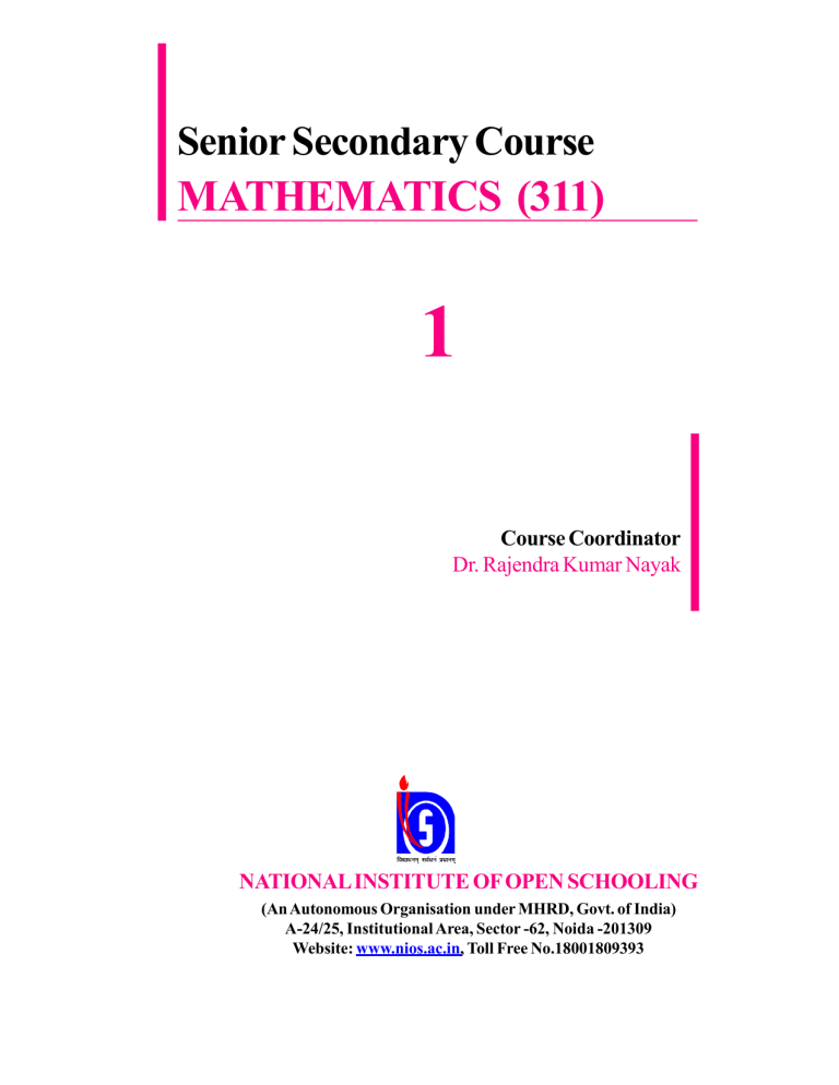 Senior Secondary Mathematics Course (311) - NIOS