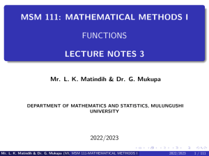 Mathematical Methods I: Functions Lecture Notes
