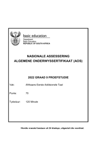 2022 Graad 9 Afrikaans FAL Toetspapier
