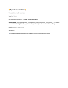 Physics Champion Certificate for A-Level Achievement