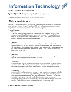 Malware Types: Viruses, Worms, Trojans - IT CAPE Notes