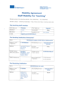 Erasmus+ Staff Mobility Agreement for Teaching Food Science