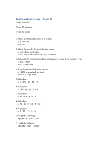Grade 10 Mathematical Literacy Numbers Test