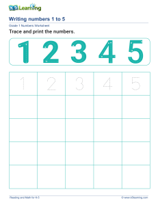 Grade 1 Numbers Worksheet: Writing 1 to 5
