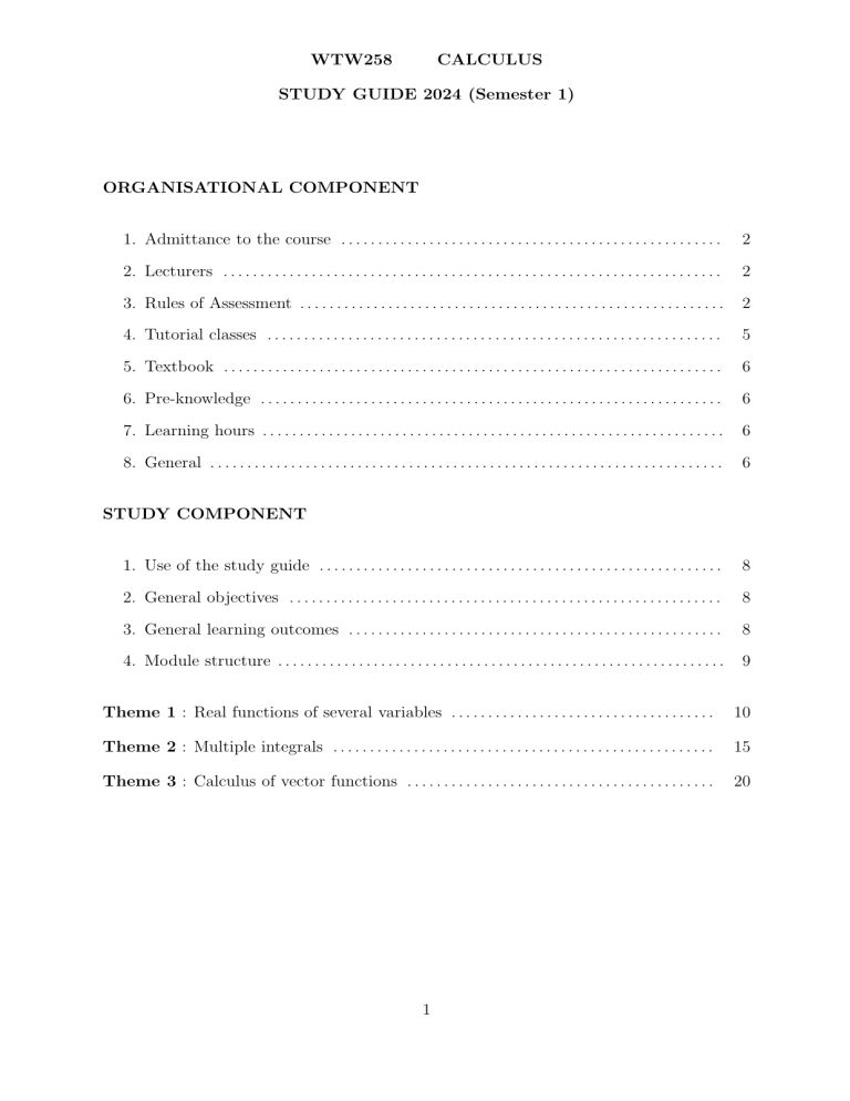 WTW258 Calculus Study Guide 2024 Semester 1