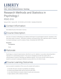 Liberty University PSYC-510 Syllabus: Research Methods & Statistics in Psychology I