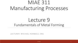 MIAE 311 Lecture 9: Fundamentals of Metal Forming