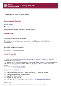 Repaglinide Tablets: British Pharmacopoeia Standards
