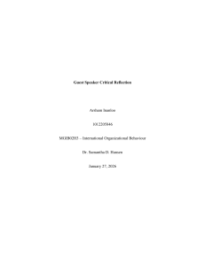 Guest Speaker Critical Reflection: Organizational Behaviour Insights