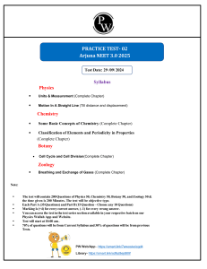 Arjuna NEET 3.0 2025 Practice Test 02 Syllabus