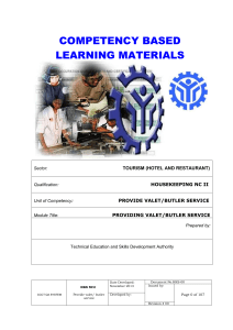 Valet/Butler Service Training Module - Housekeeping NC II