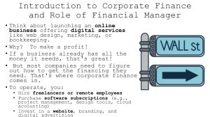 Introduction to Corporate Finance & Financial Manager Role