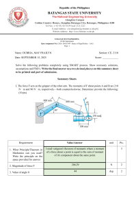 ENGG 407 Statics Quiz: Robot Arm Force & Moments
