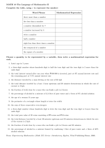 MATH 10: The Language of Mathematics II Worksheet