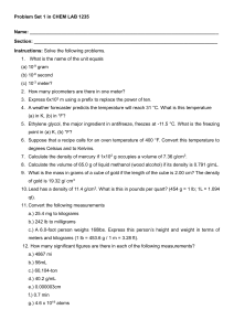 CHEM LAB 1235 Problem Set 1: Unit Conversions & Density