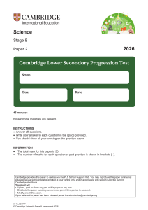 Cambridge Lower Secondary Science Stage 8 Paper 2 2026 Test