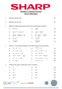 Grade 11 Math Worksheet: Exponents and Surds