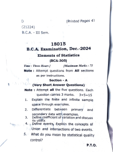 BCA 3rd Sem Statistics Exam Paper Dec 2024