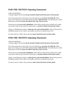 Government Price Controls: Debate Opening Statement