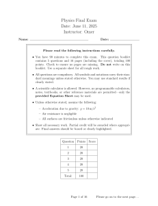 Physics Final Exam: 100-Point Assessment with 5 Questions