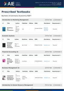 Prescribed Textbooks for BCom Economics NQF7 Semester 1