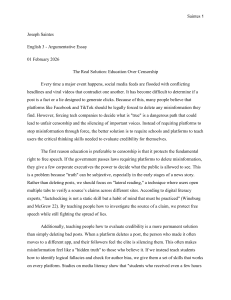 Education Over Censorship: The Argumentative Essay